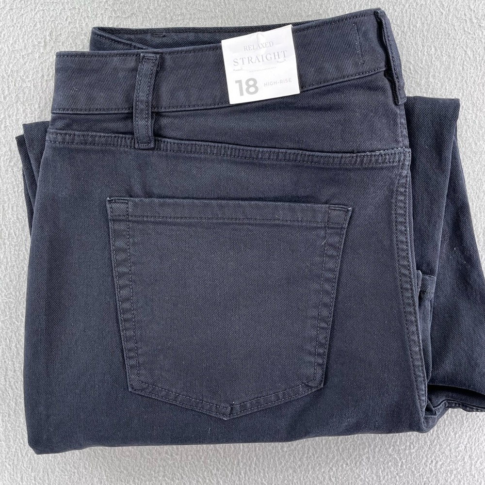 Lane Bryant Women Pants Black Cotton Blend 18 Relaxed Straight High Rise Utility